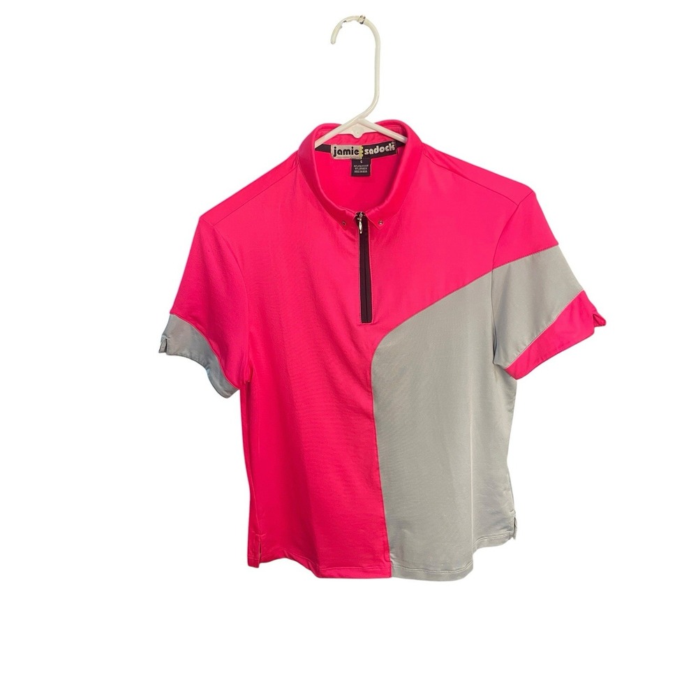 Jamie Sadock Top Womens Small Pink Golf 1/4 Zip Polo Short Sleeves Stretch Knit - Picture 2 of 7